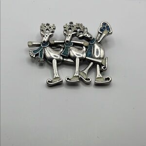 Silver Reindeer Brooch with Blue Accents